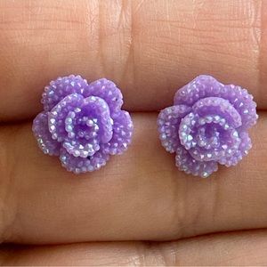 Delicate Purple Textured Rose Stud Earrings